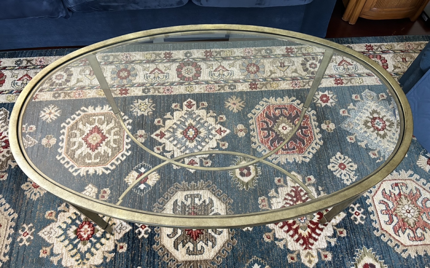 Oval Glass Top Coffee Table - Antique-style brass finish - photo 2