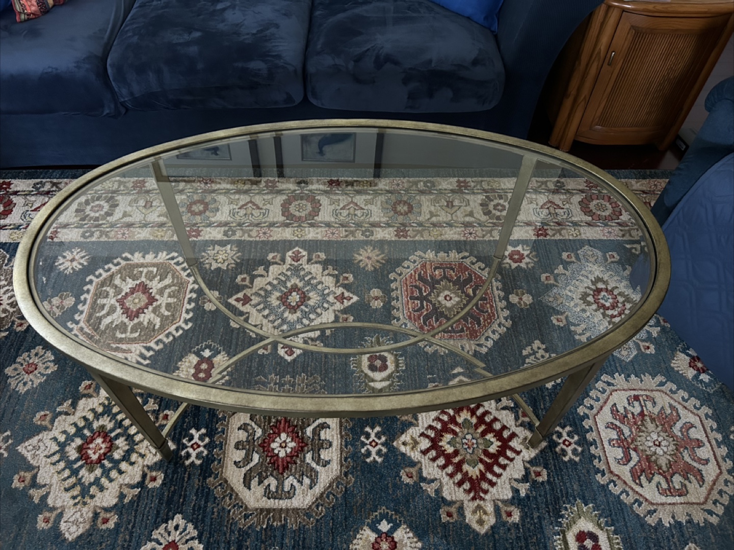 Oval Glass Top Coffee Table - Antique-style brass finish - photo 5