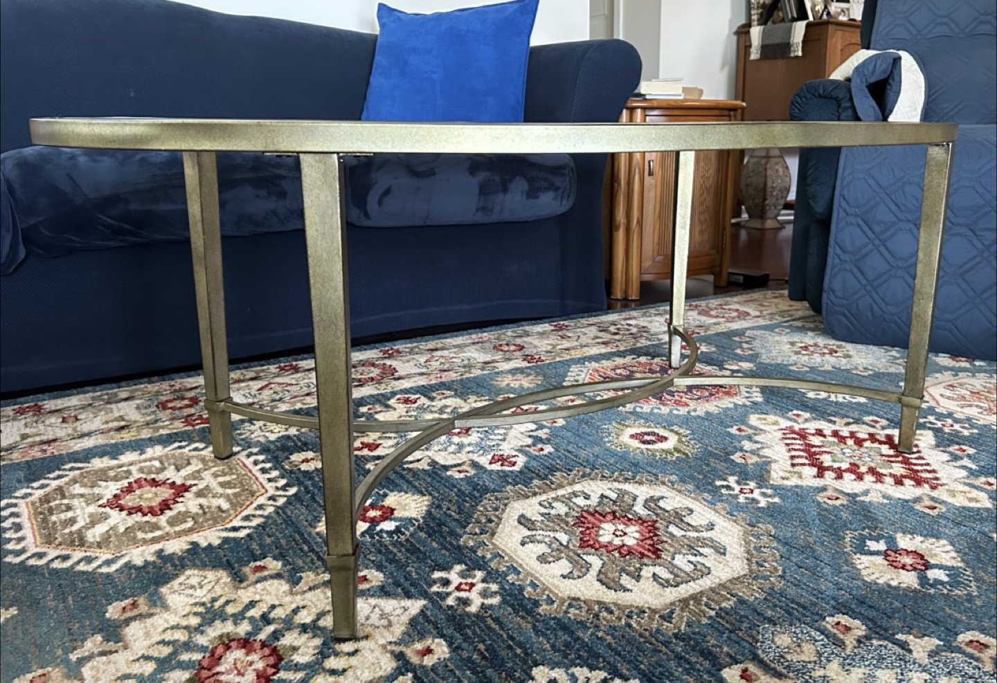 Oval Glass Top Coffee Table - Antique-style brass finish - photo 3