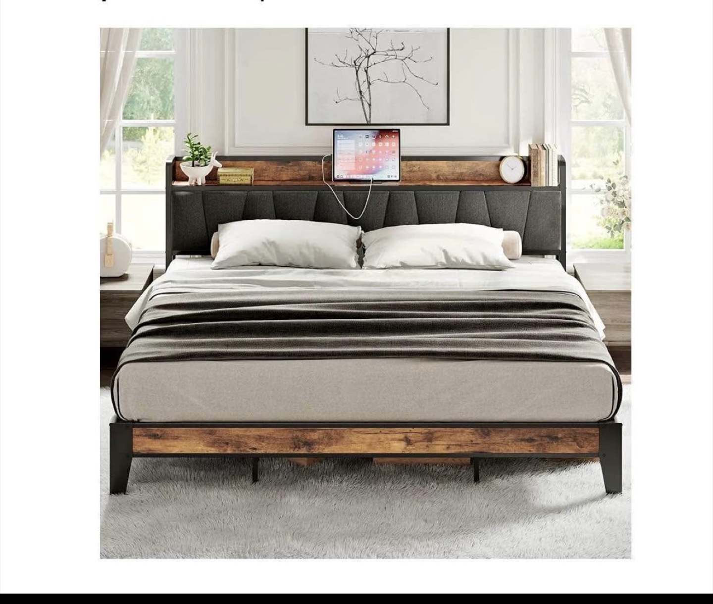 King Size Bed Frame with Headboard + mattress