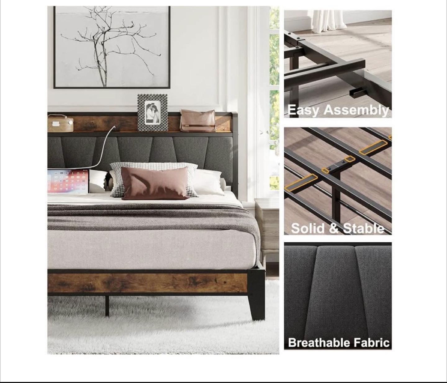 King Size Bed Frame with Headboard + mattress - photo 3