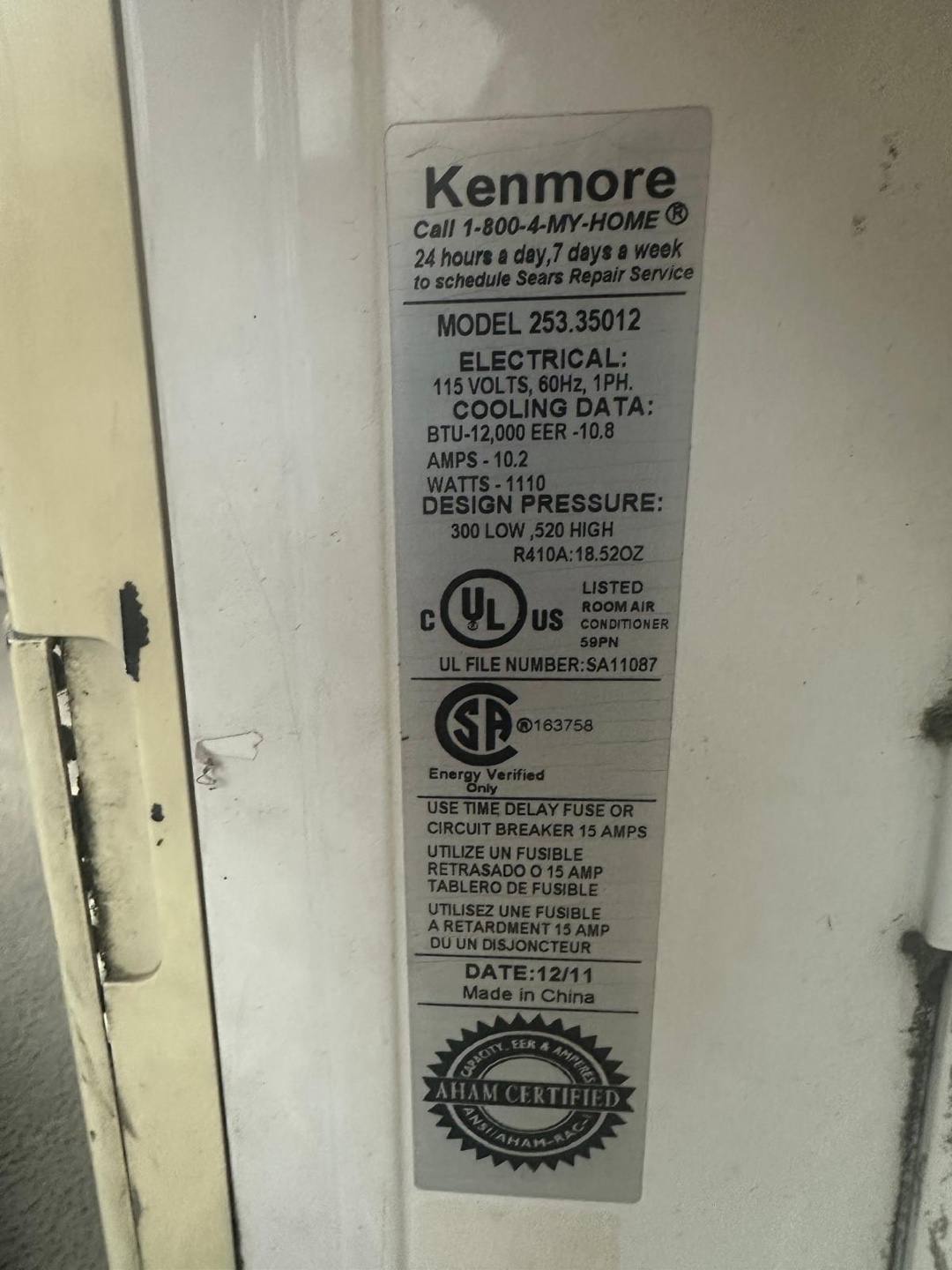 Kenmore Window Air Conditioner - Model 253.35012 - photo 2