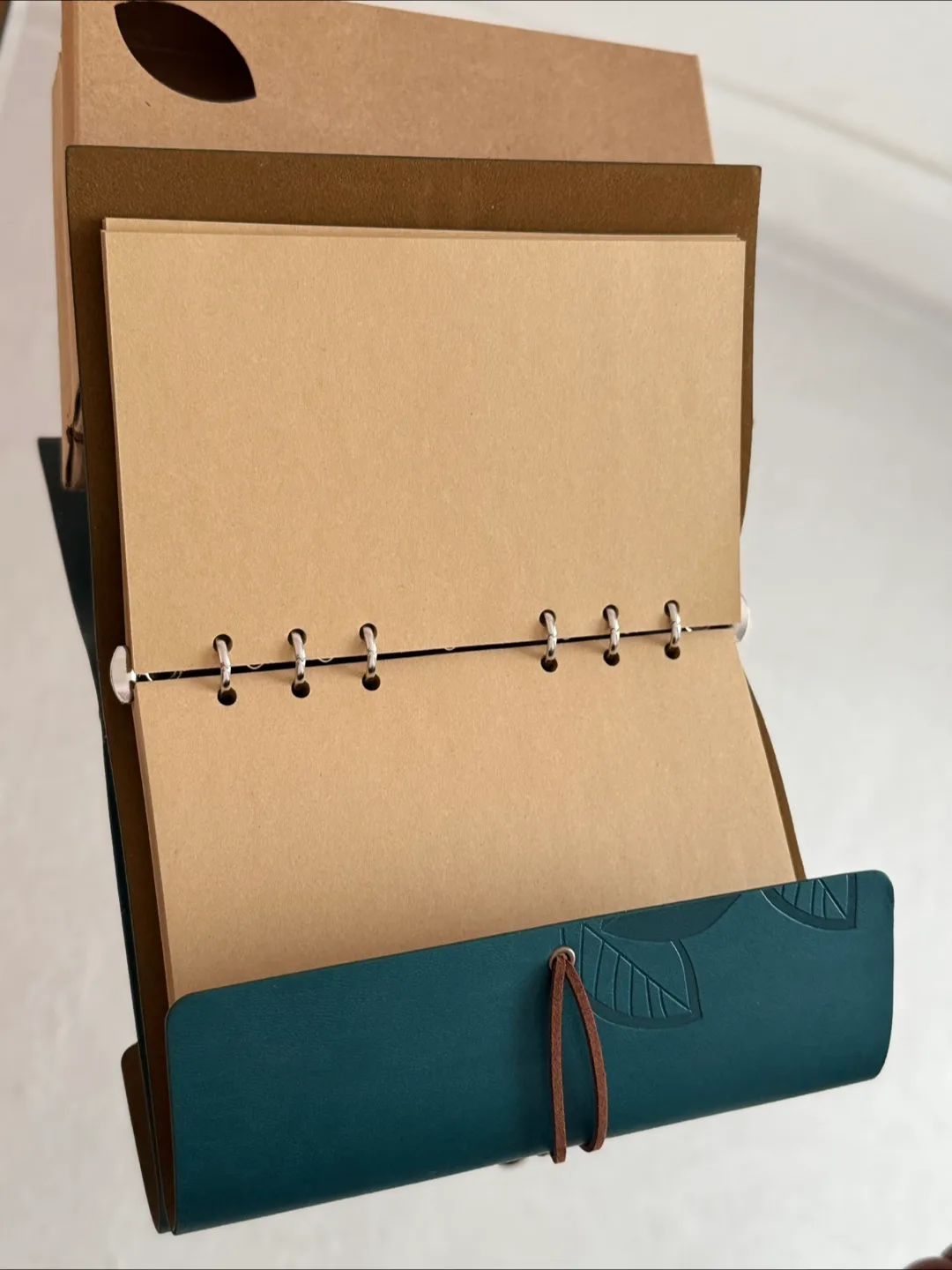 Teal Leather Journal with Leaf Charm & Box image indicator(4)