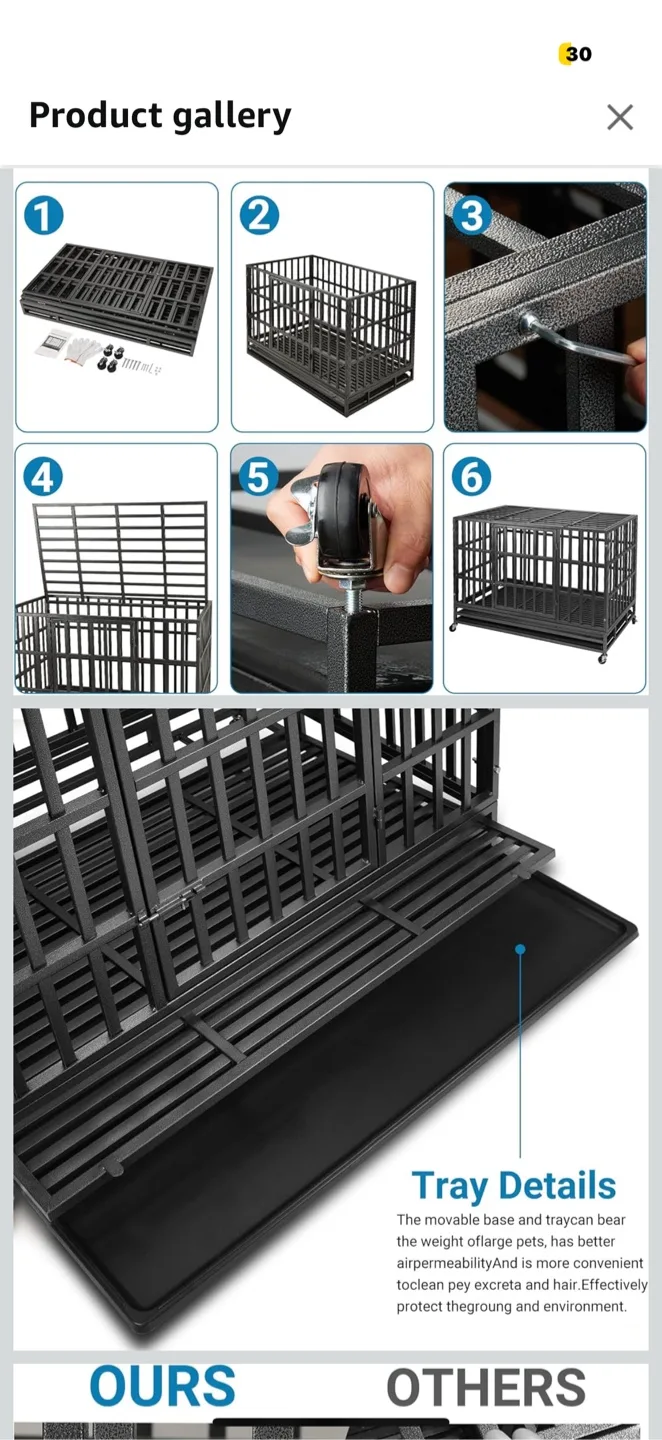 Black Metal Dog Crate with Wheels - 47.2" x 30.7" x 35" image indicator(4)