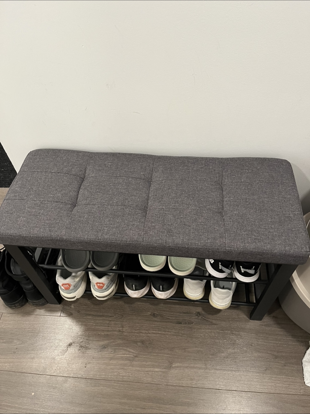 Grey Upholstered Shoe Bench