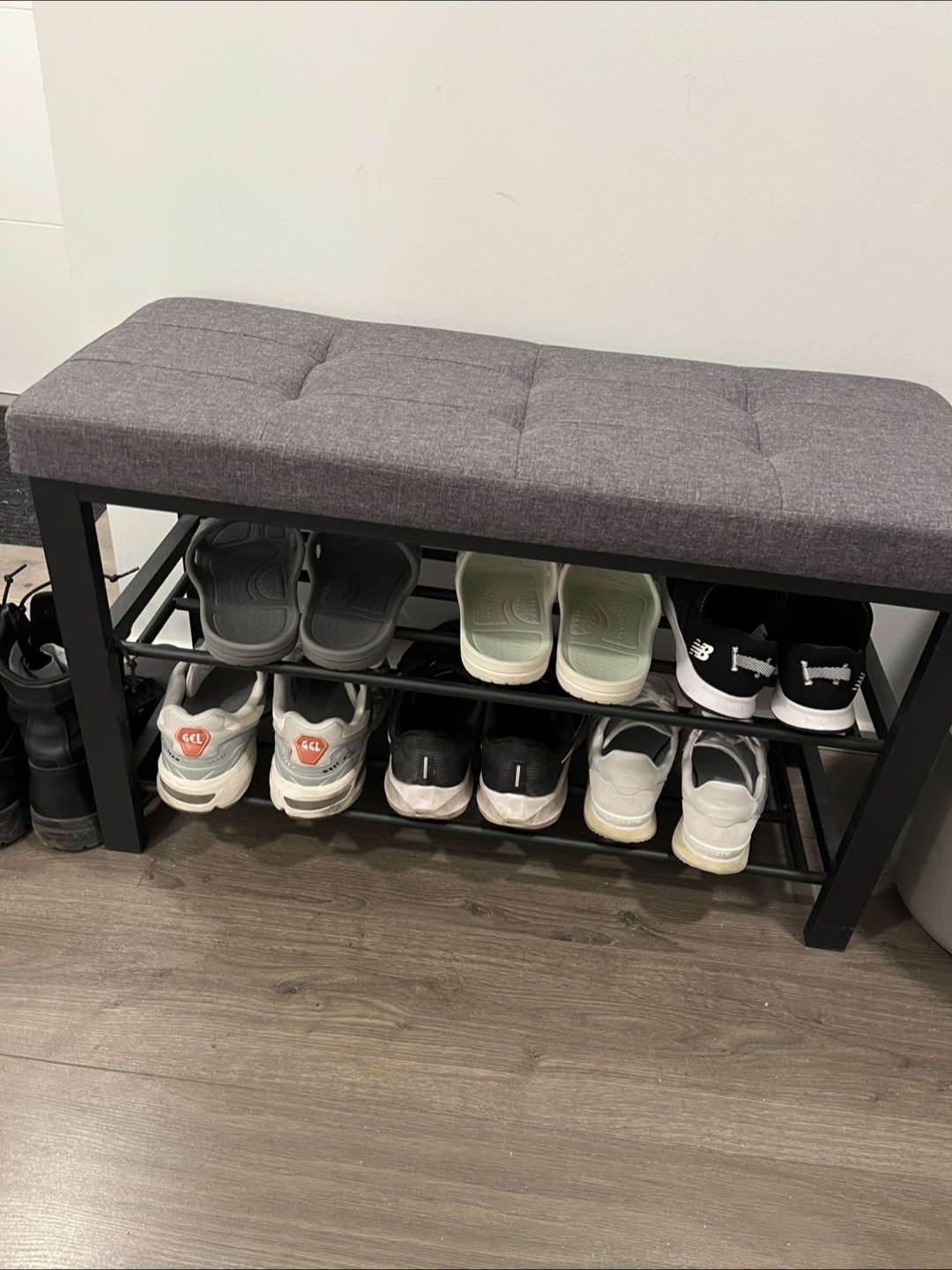 Grey Upholstered Shoe Bench - photo 2