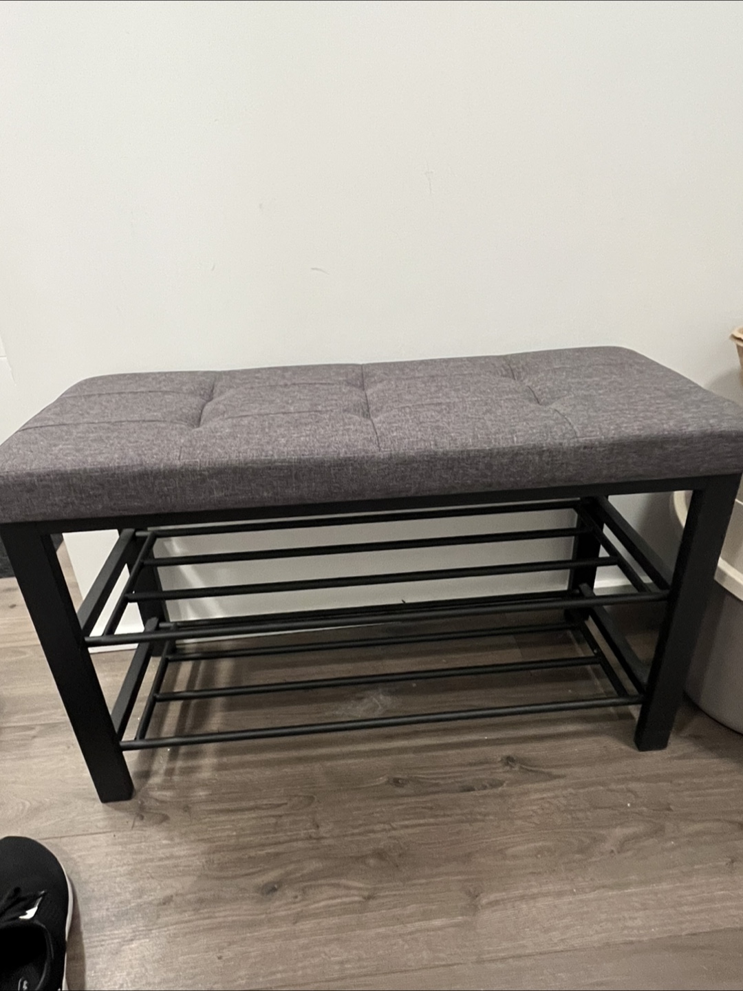 Grey Upholstered Shoe Bench - photo 3