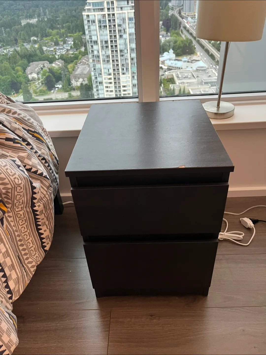 Ikea Black-Brown Nightstand with 2 Drawers thumbnail