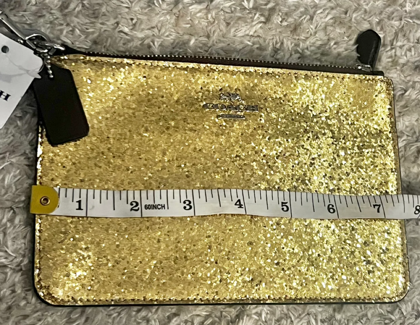 New With Tags Coach Gold Leather Glitter Wristlet image indicator(4)