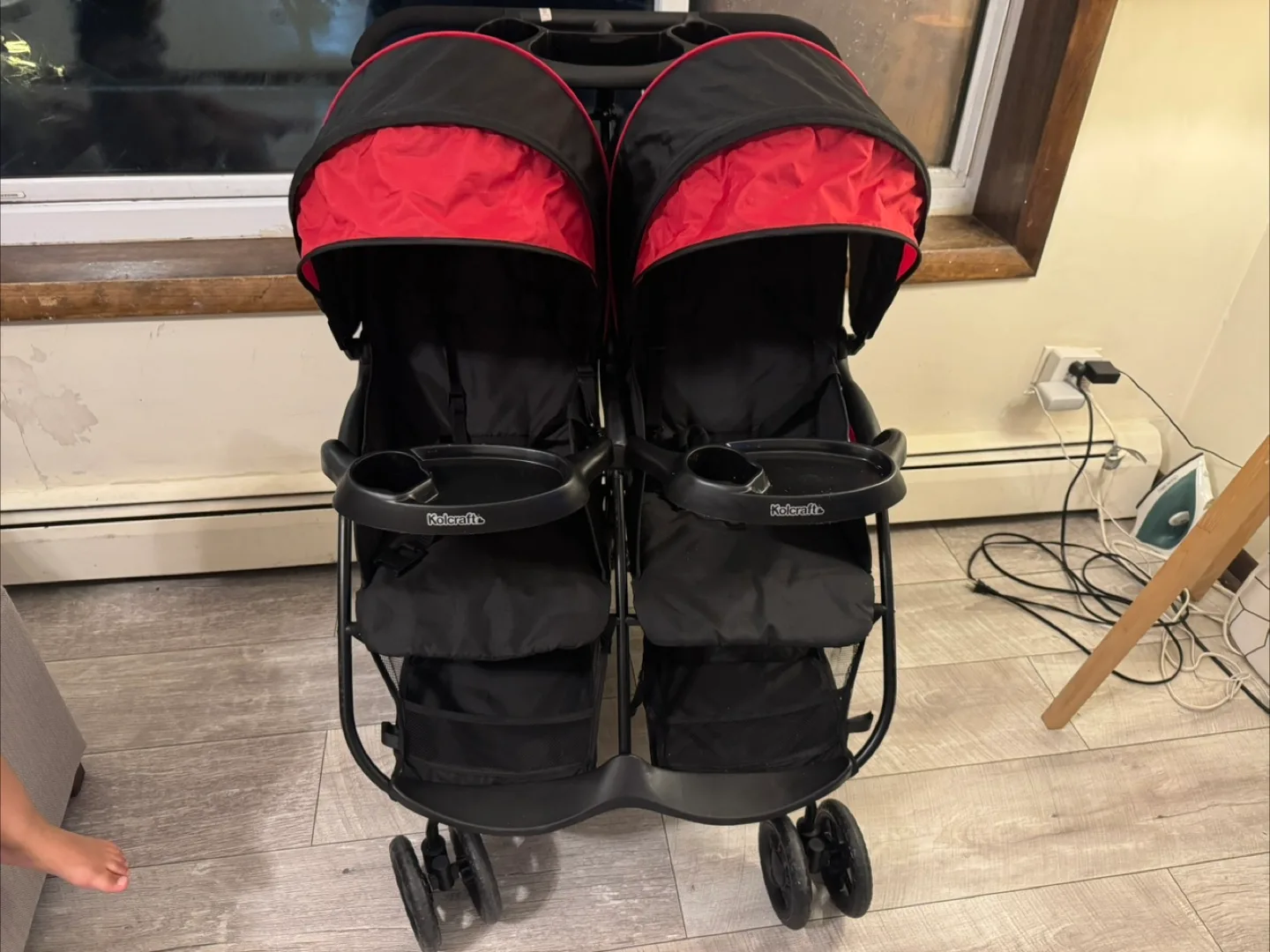 Kolcraft Double Stroller - Black and Red thumbnail