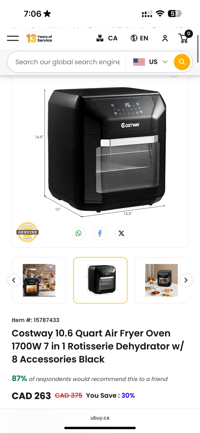 Costway 10.6 Quart Air Fryer Oven - Black - photo 2