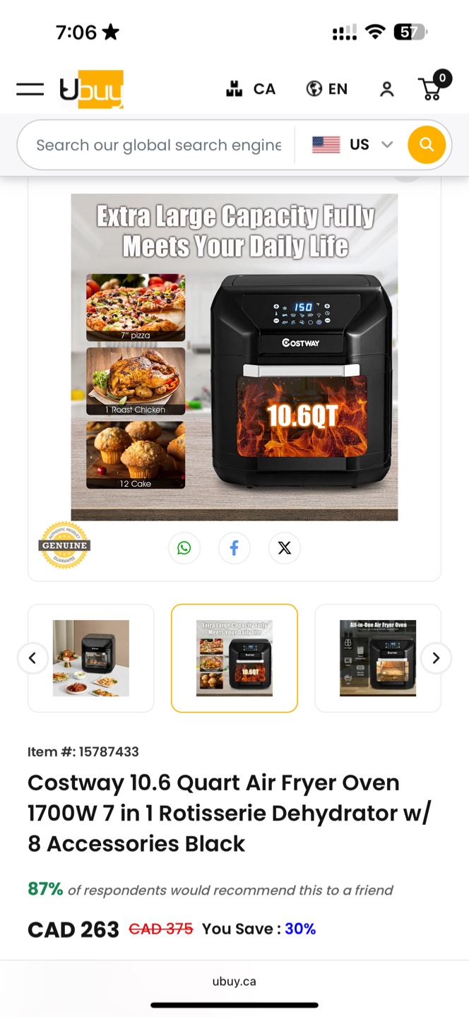 Costway 10.6 Quart Air Fryer Oven - Black - photo 4