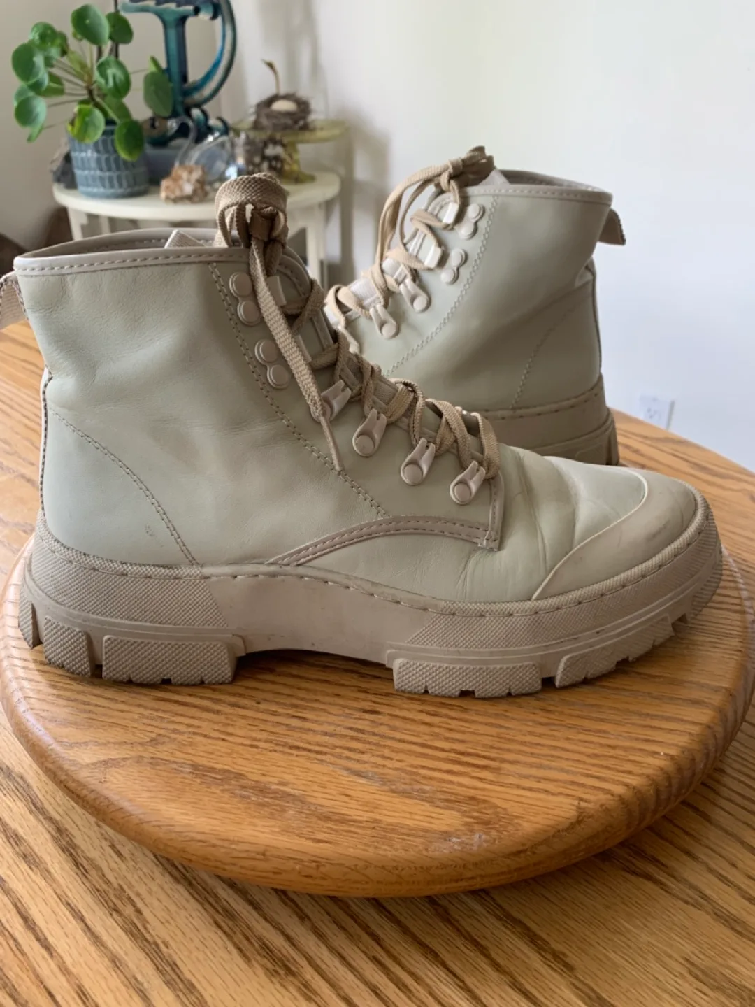 Zara Beige Lace-Up Ankle Boots - Size 39 thumbnail