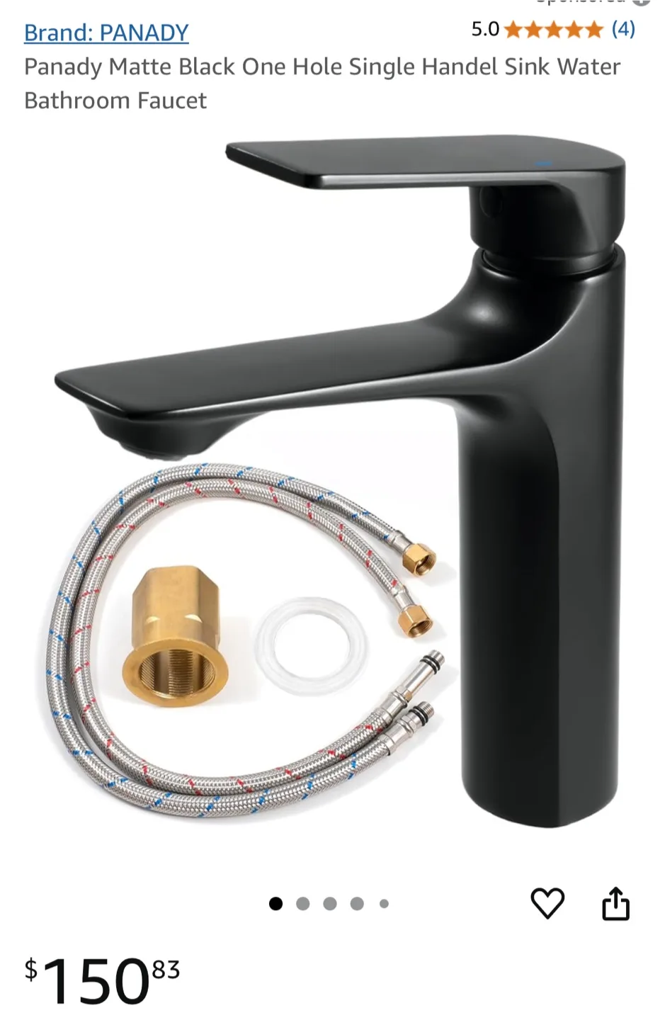 PANADY Matte Black One Hole Sink Faucet thumbnail