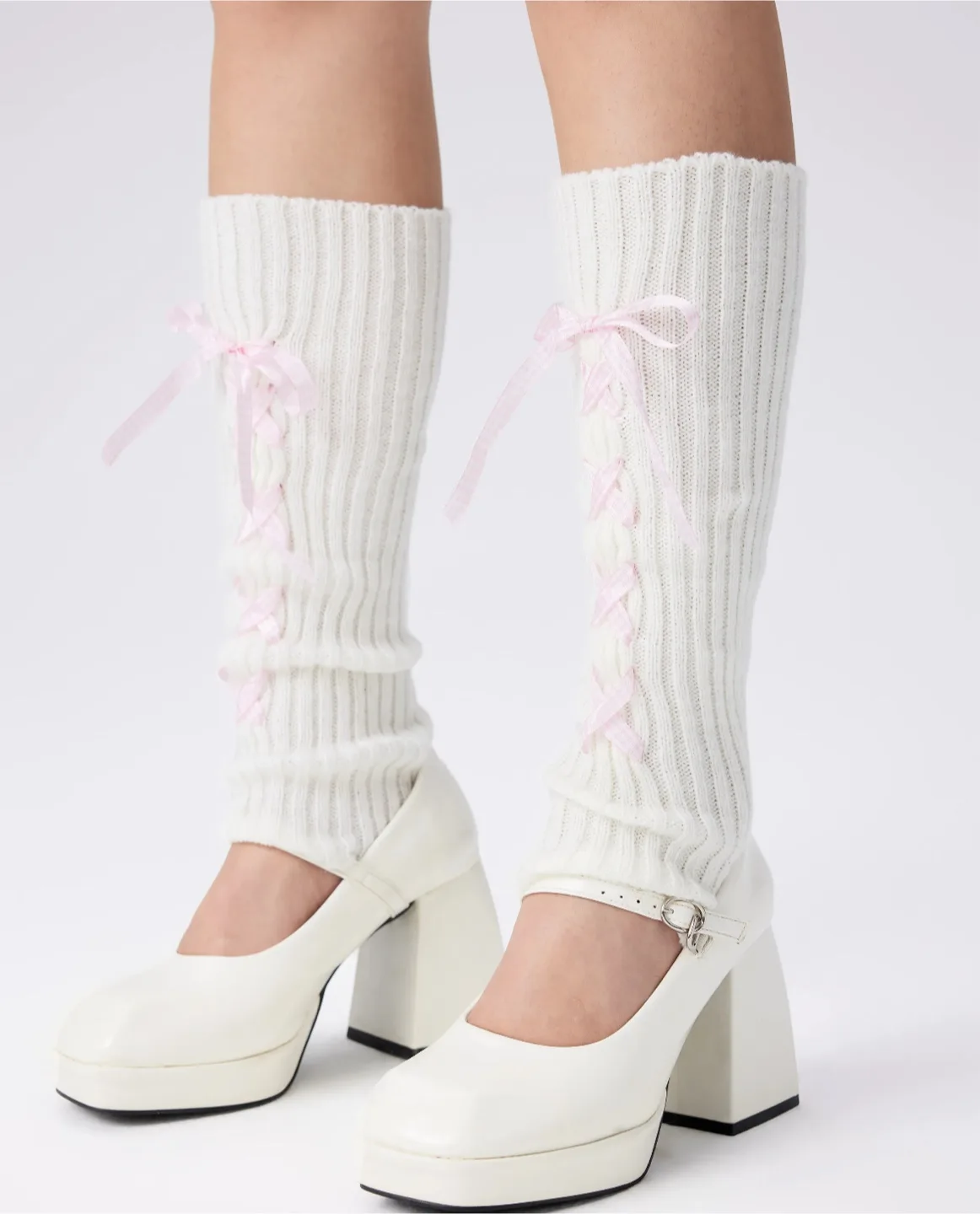 Leg Warmers with Pink Ribbon Detail thumbnail