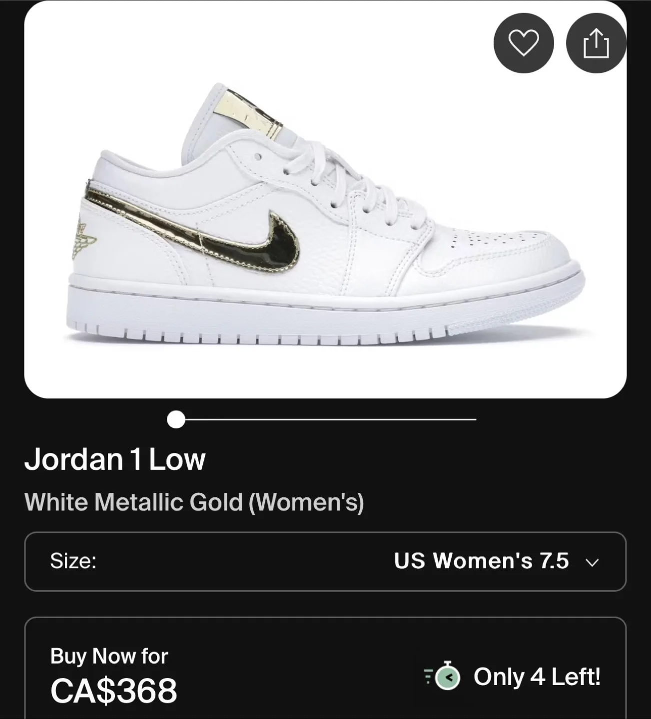 Women’s Jordan 1 Low SE-White Metallic Gold -Size 7.5 Women image indicator(8)