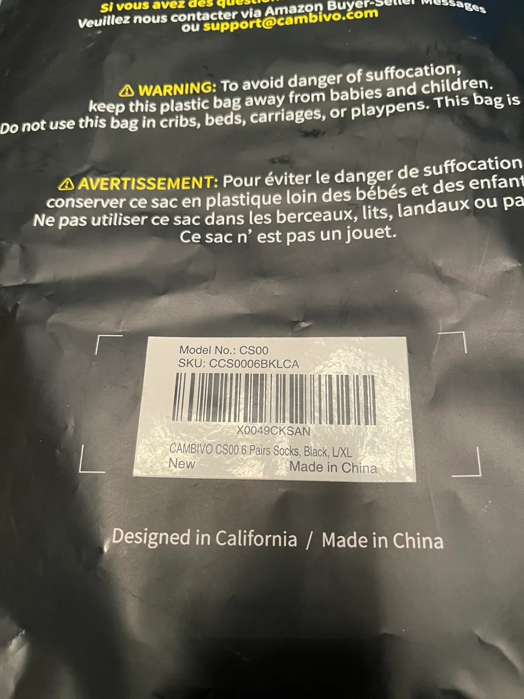 New Cambivo 6 Pairs Black Socks L/XL image indicator(2)