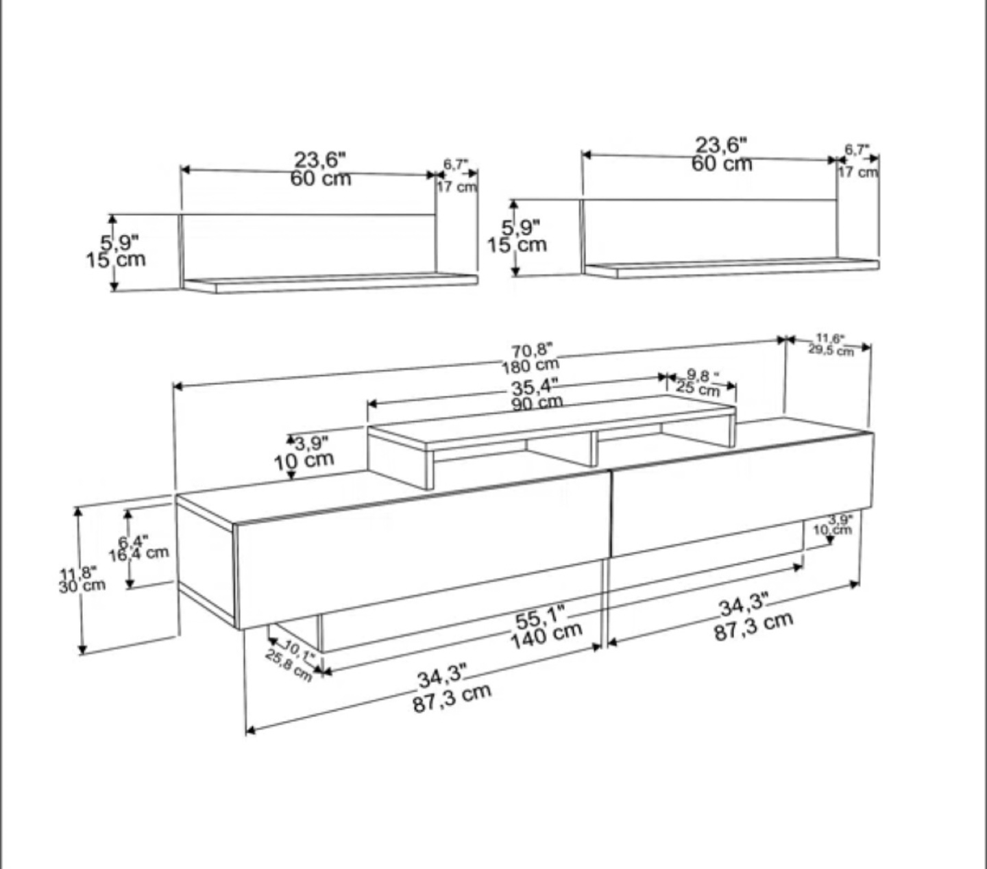 TV Stand with Shelves, Dark Grey & White - photo 3