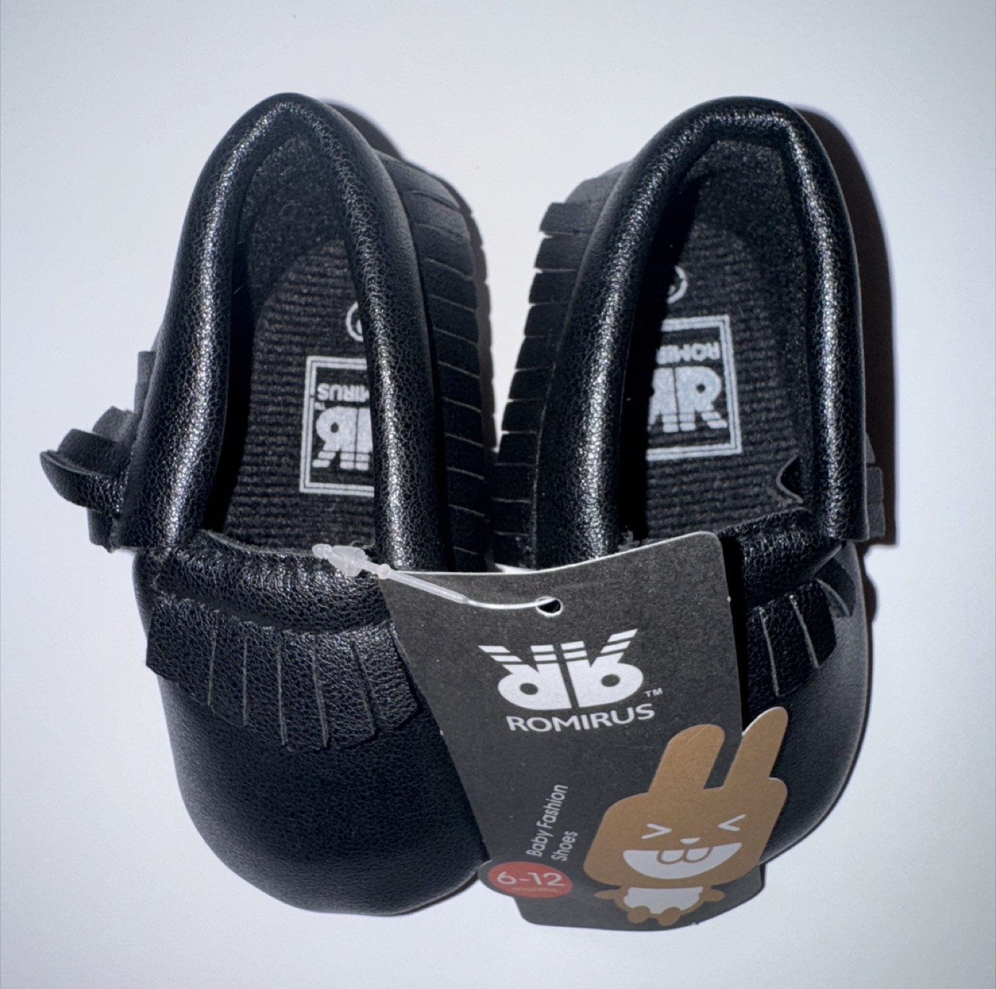 Brand New Black Unisex Romirus Baby Moccasins Sz 6-12 Months - photo 3