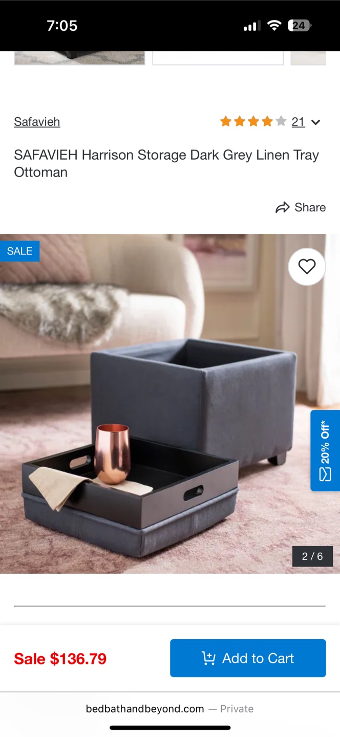 Safavieh Harrison Dark Grey Linen Tray Ottomans (2) - photo 3