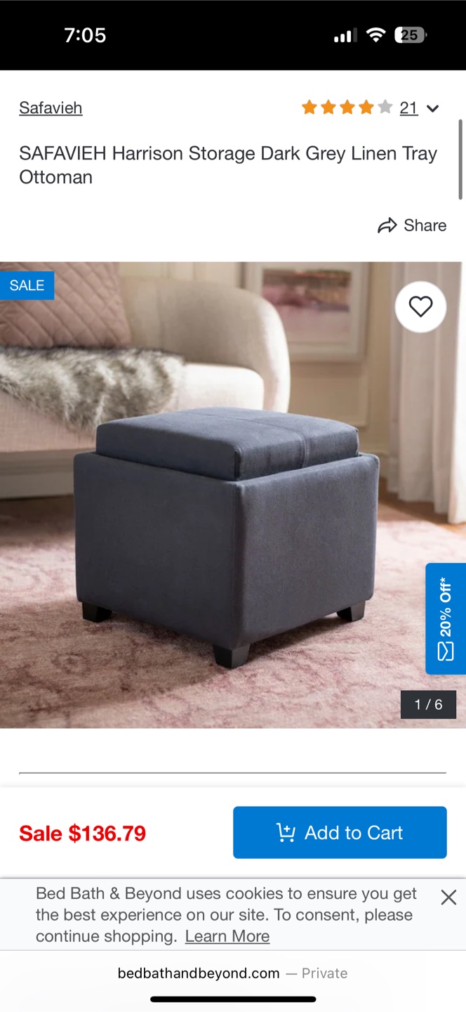 Safavieh Harrison Dark Grey Linen Tray Ottomans (2) - photo 4