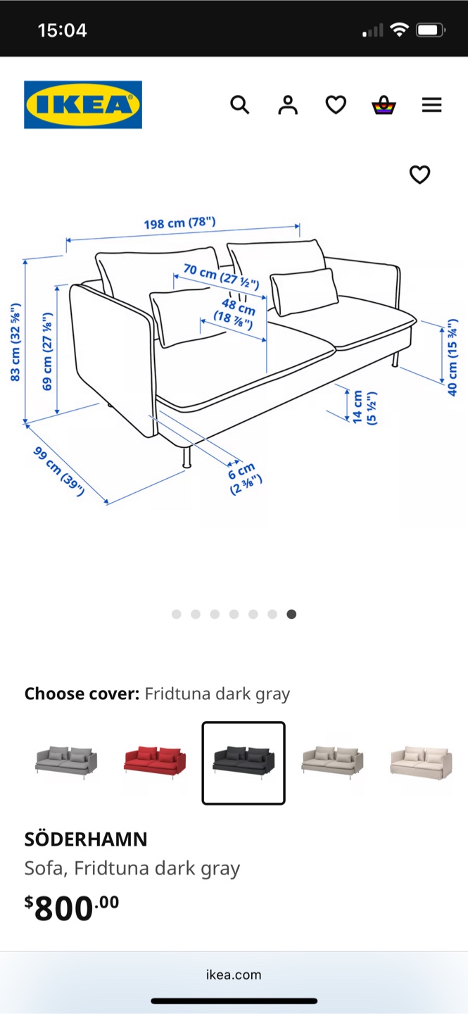 IKEA SÖDERHAMN Sofa, Fridtuna Dark Gray, with Cushions - photo 4