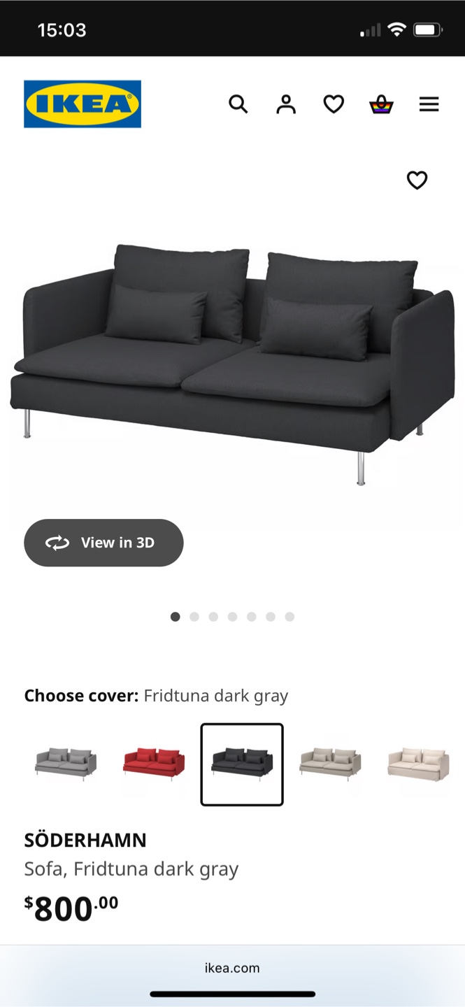IKEA SÖDERHAMN Sofa, Fridtuna Dark Gray, with Cushions - photo 3