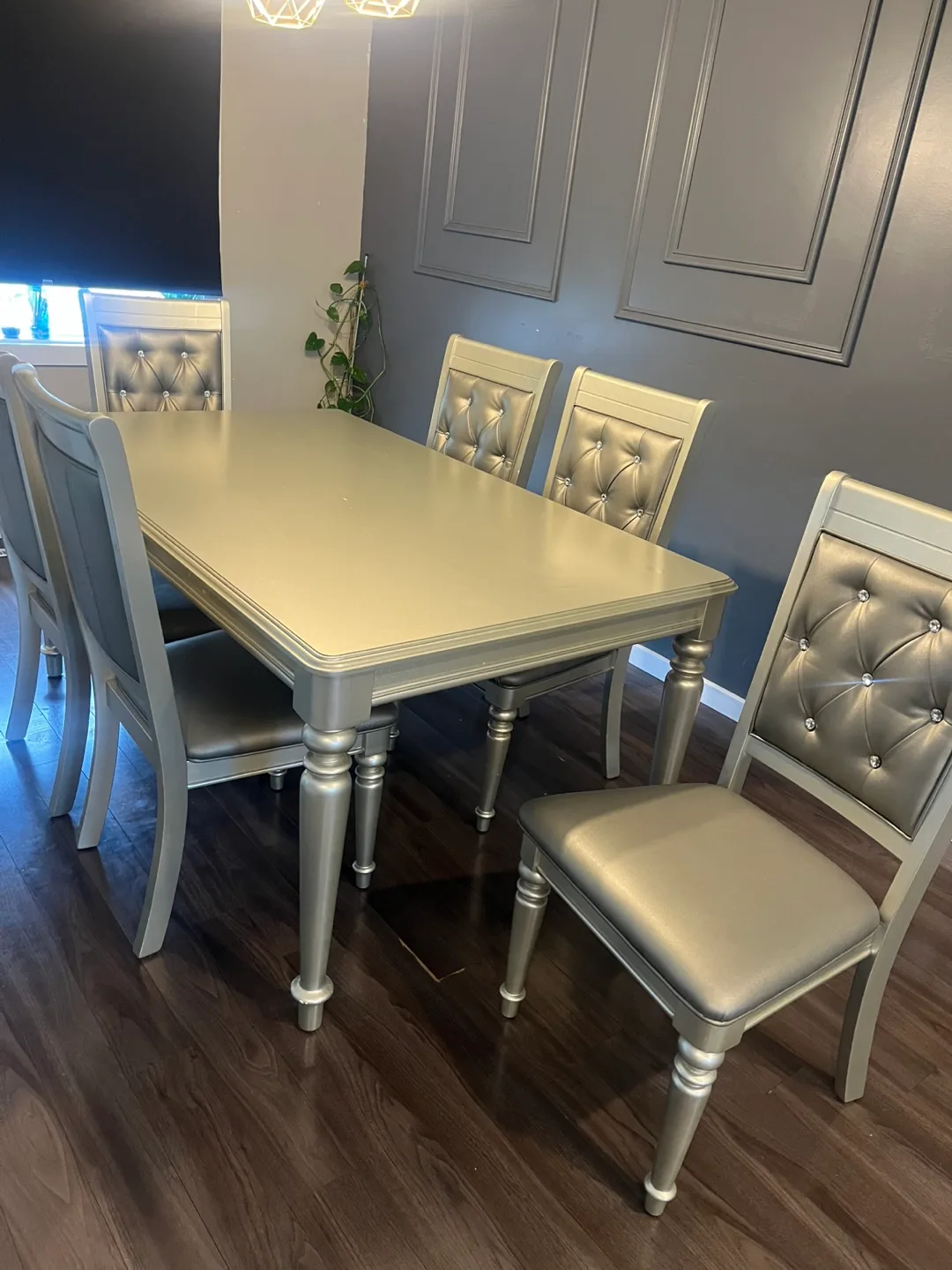 Dining Table with Six Chairs - Silver/Grey thumbnail