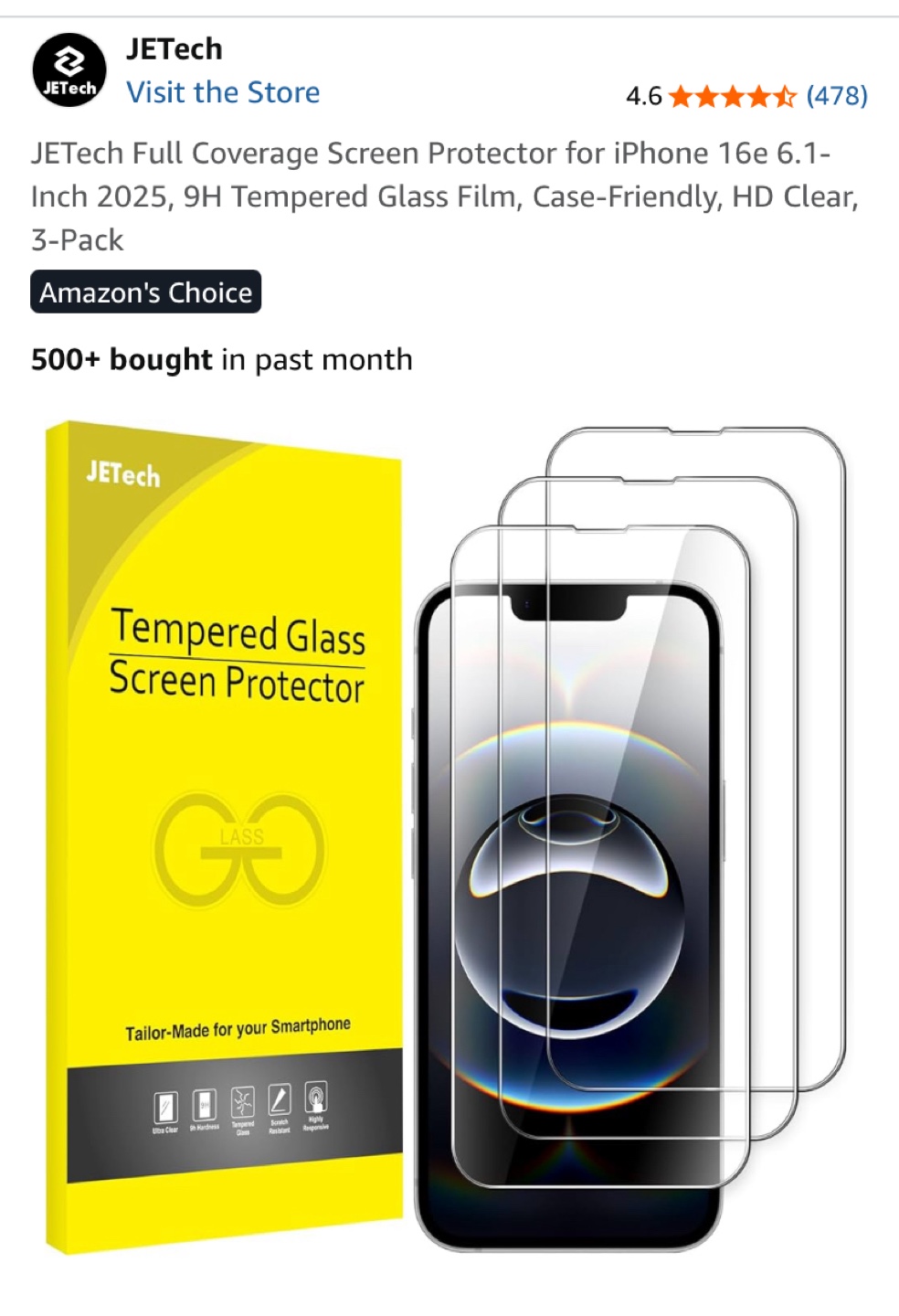 JETech iPhone 16e Screen Protector - New
