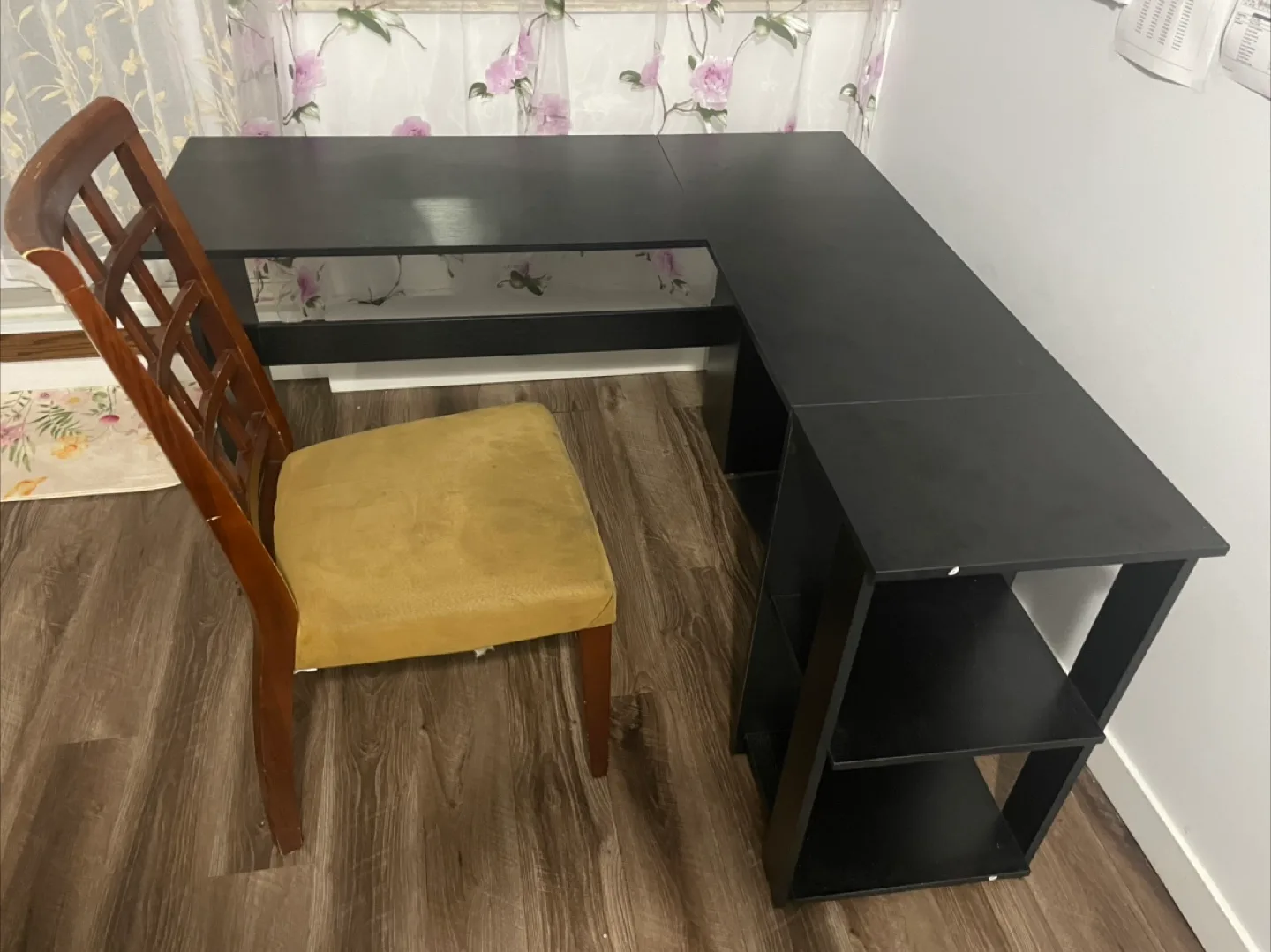 Black L-shaped Desk with Shelves (moving out sale) thumbnail
