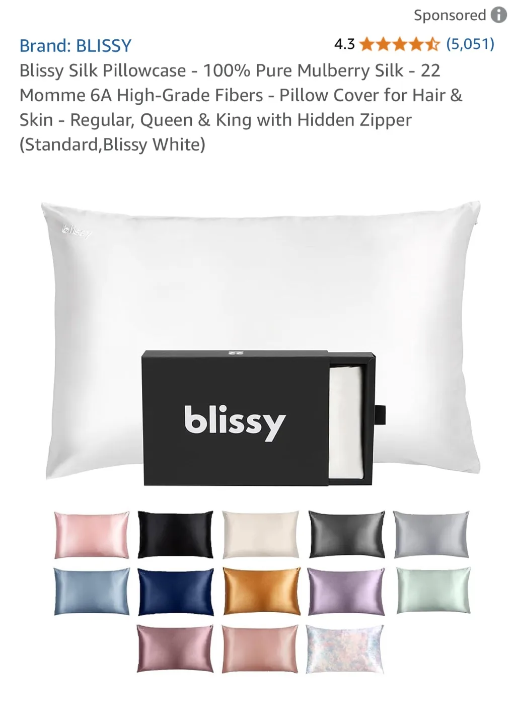 Blissy 100% Pure Mulberry Silk Pillowcase - Queen thumbnail