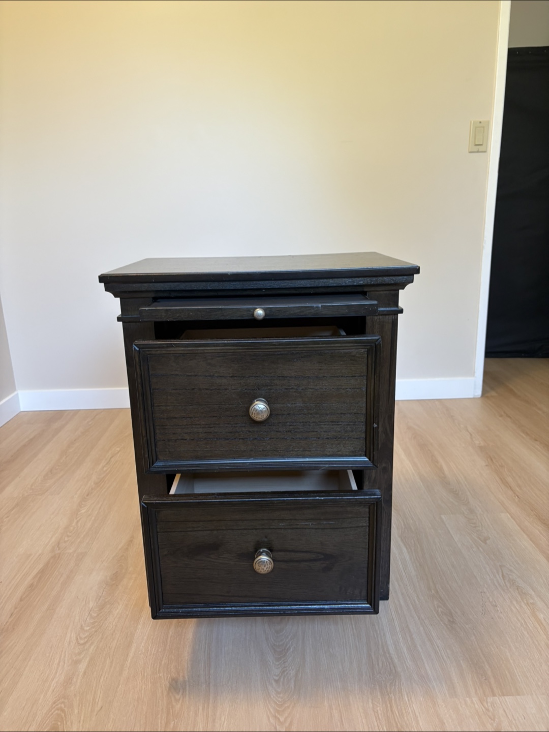 Dark Wood Two-Drawer Nightstand