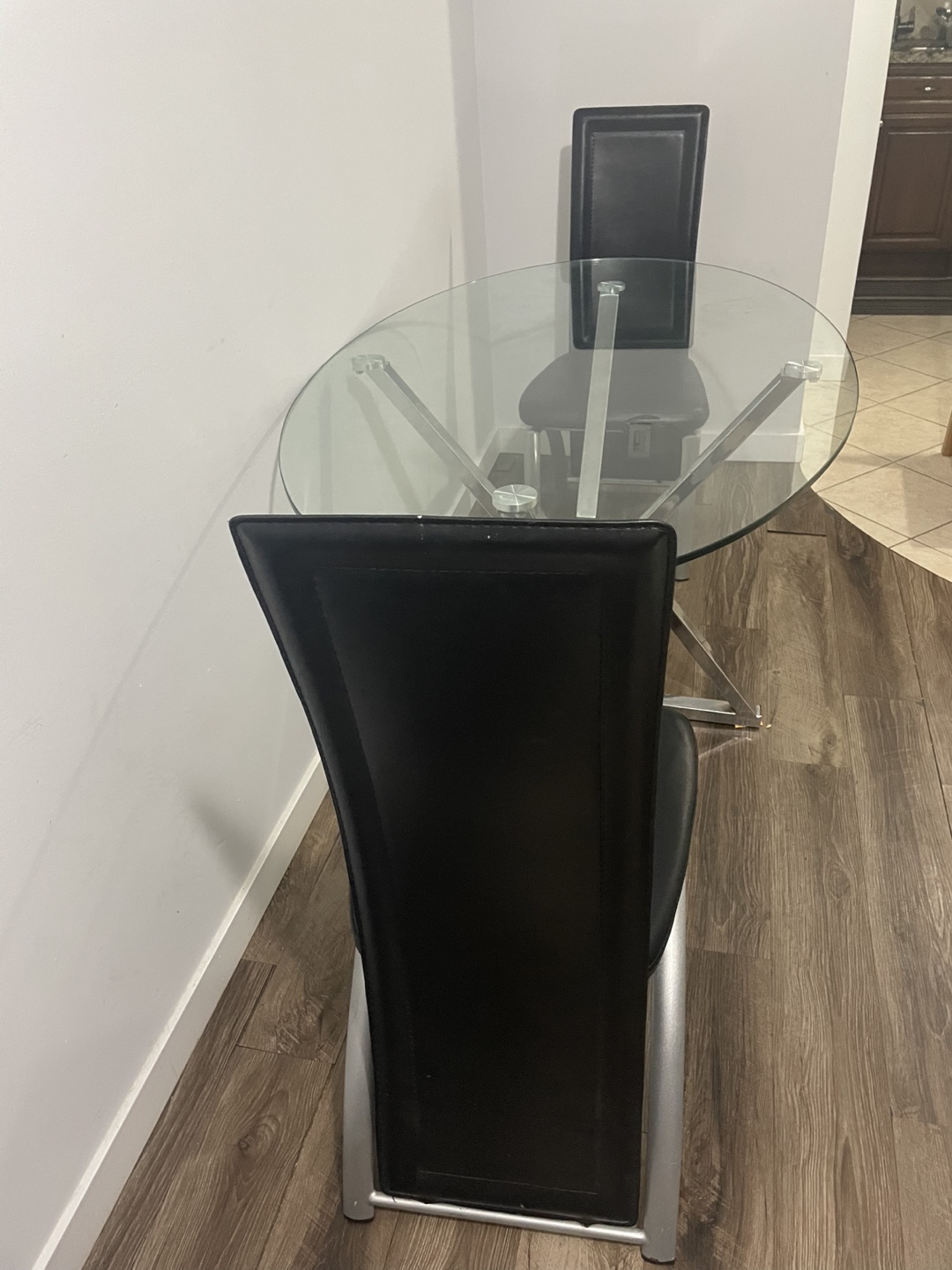 Glass Top Round Dining Table with 2 Chairs (moving out sale) - photo 2