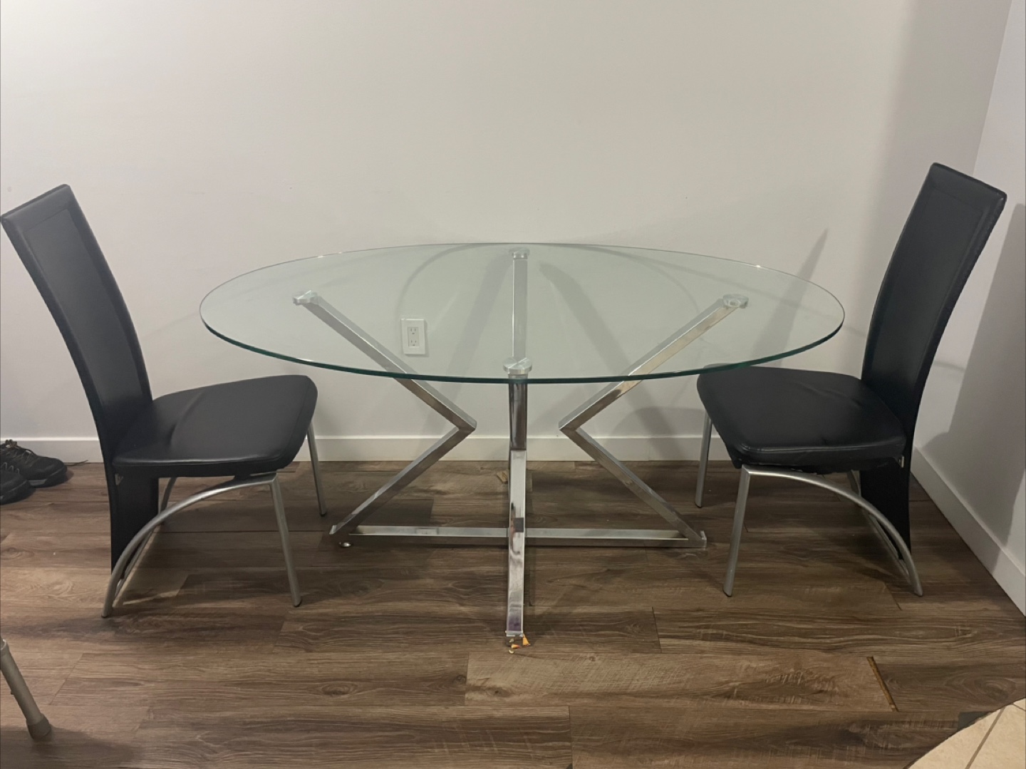 Glass Top Round Dining Table with 2 Chairs (moving out sale)