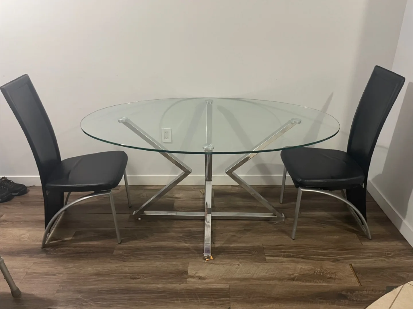 Glass Top Round Dining Table with 2 Chairs (moving out sale) thumbnail