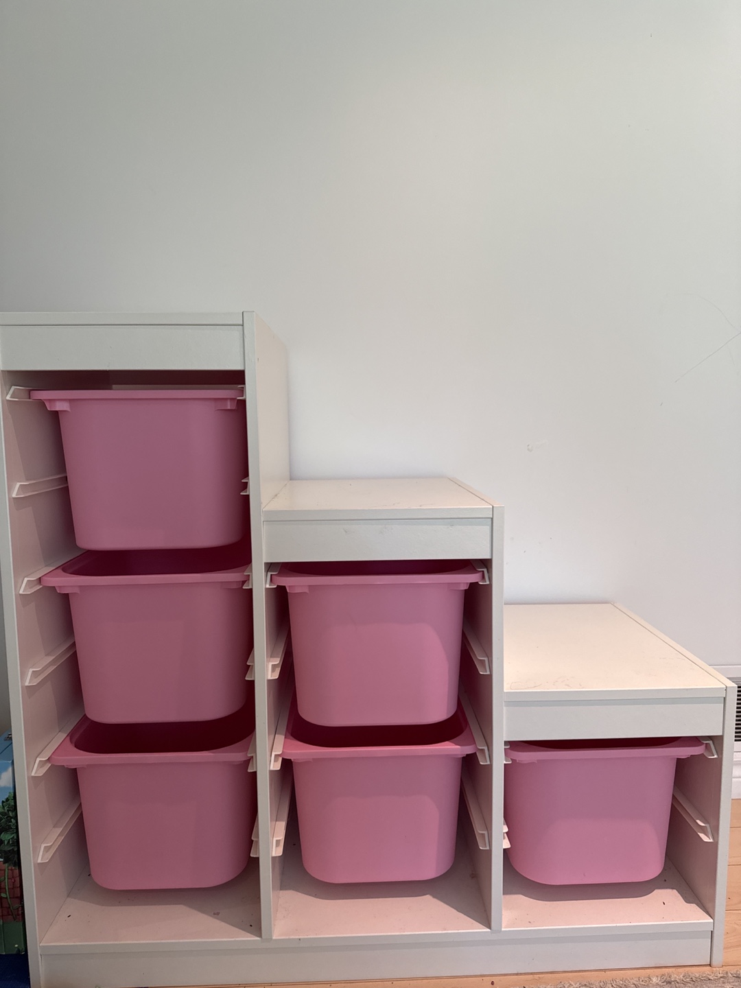 IKEA Trofast Frame with Pink Storage Boxes