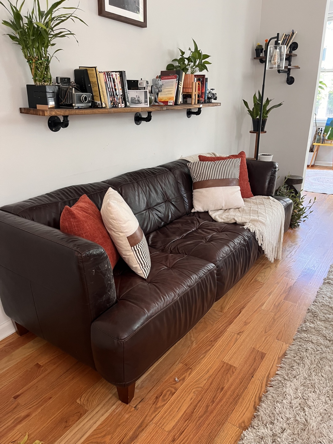 Brown Leather Sofa Couch - photo 2
