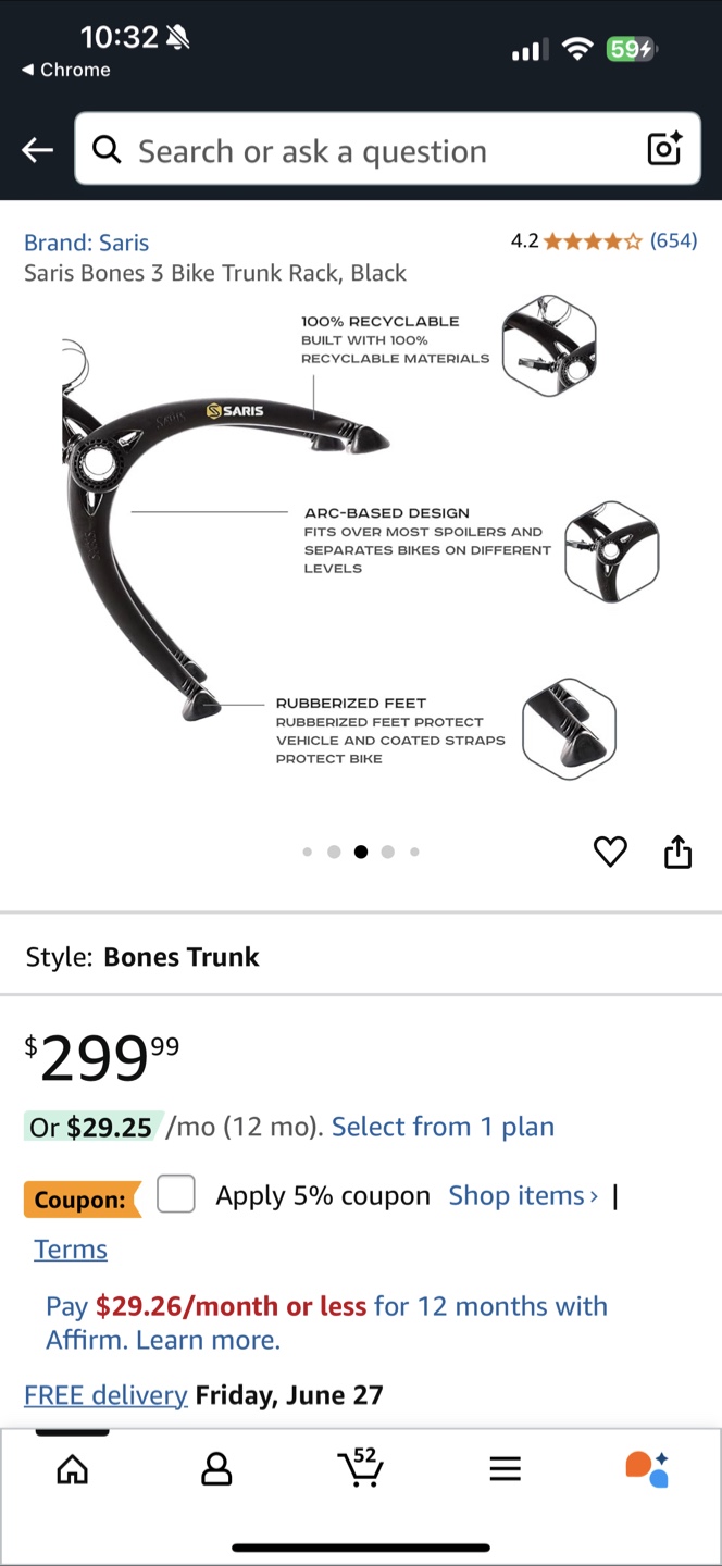Saris Bones EX 3 Bike Trunk Rack - Black - photo 4