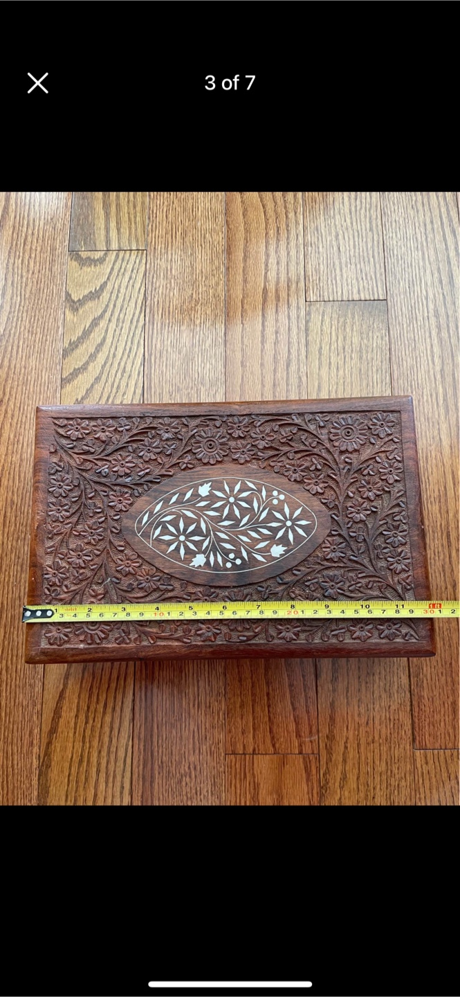 Hand Carved Wooden Box with Floral Design