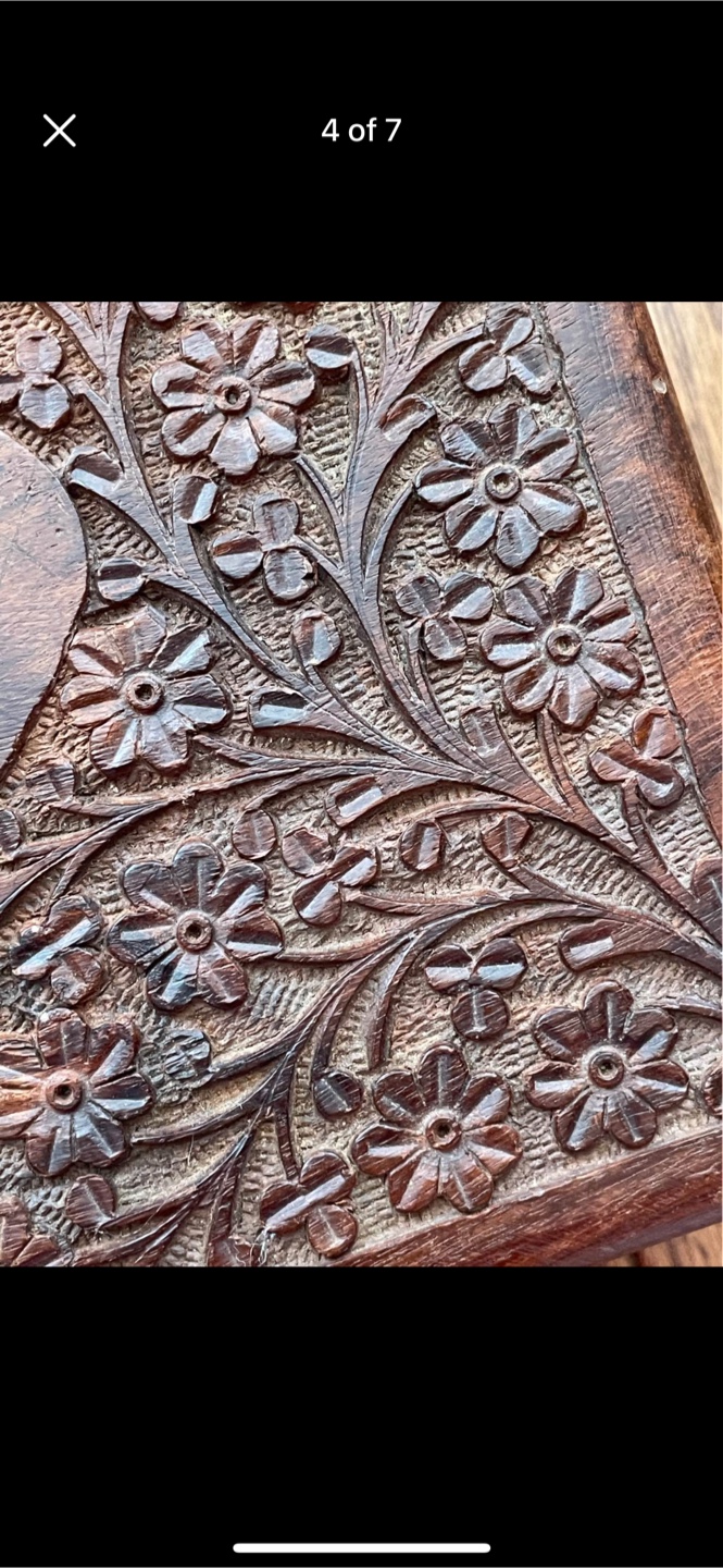 Hand Carved Wooden Box with Floral Design - photo 4