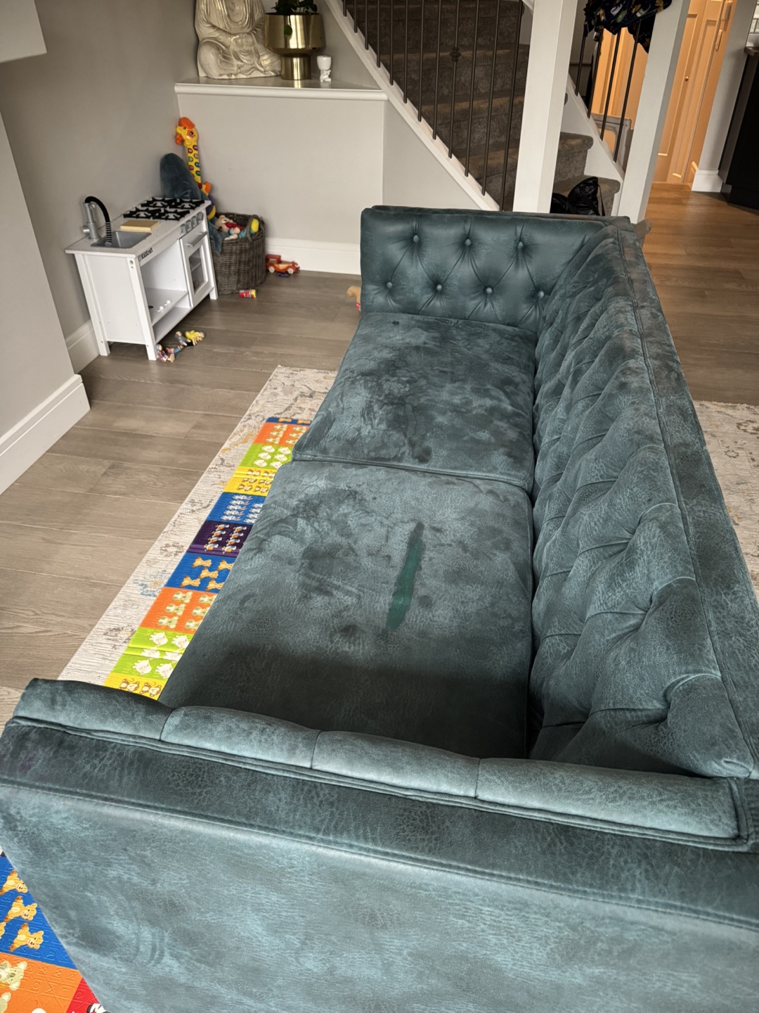 Tufted Blue-Green Sectional Sofa