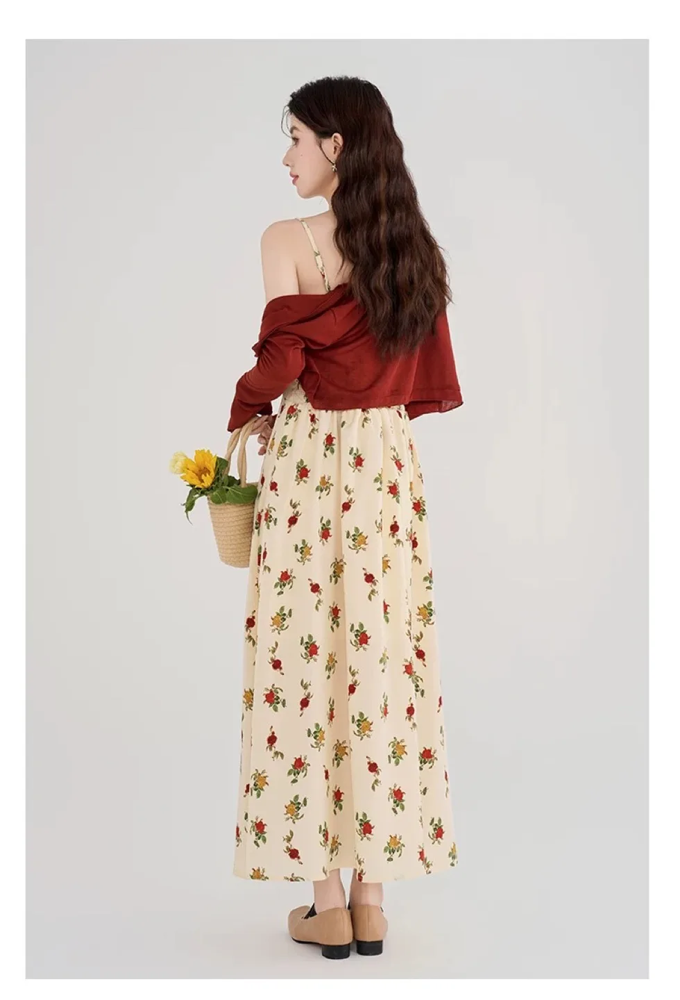 Floral Print Midi Dress with Cardigan thumbnail