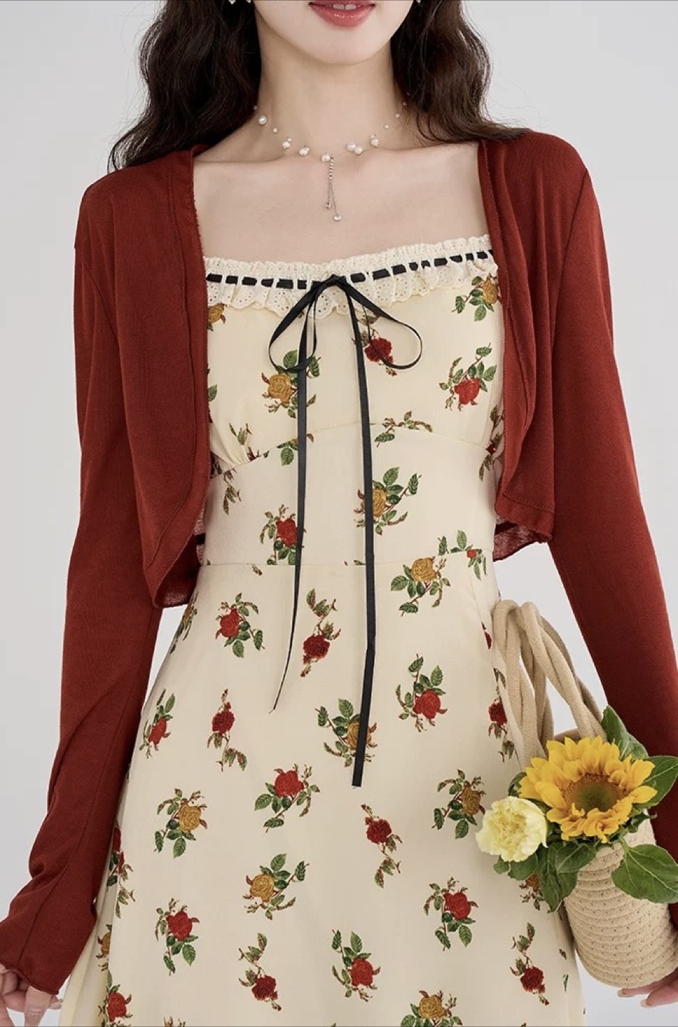 Floral Print Midi Dress with Cardigan - photo 3