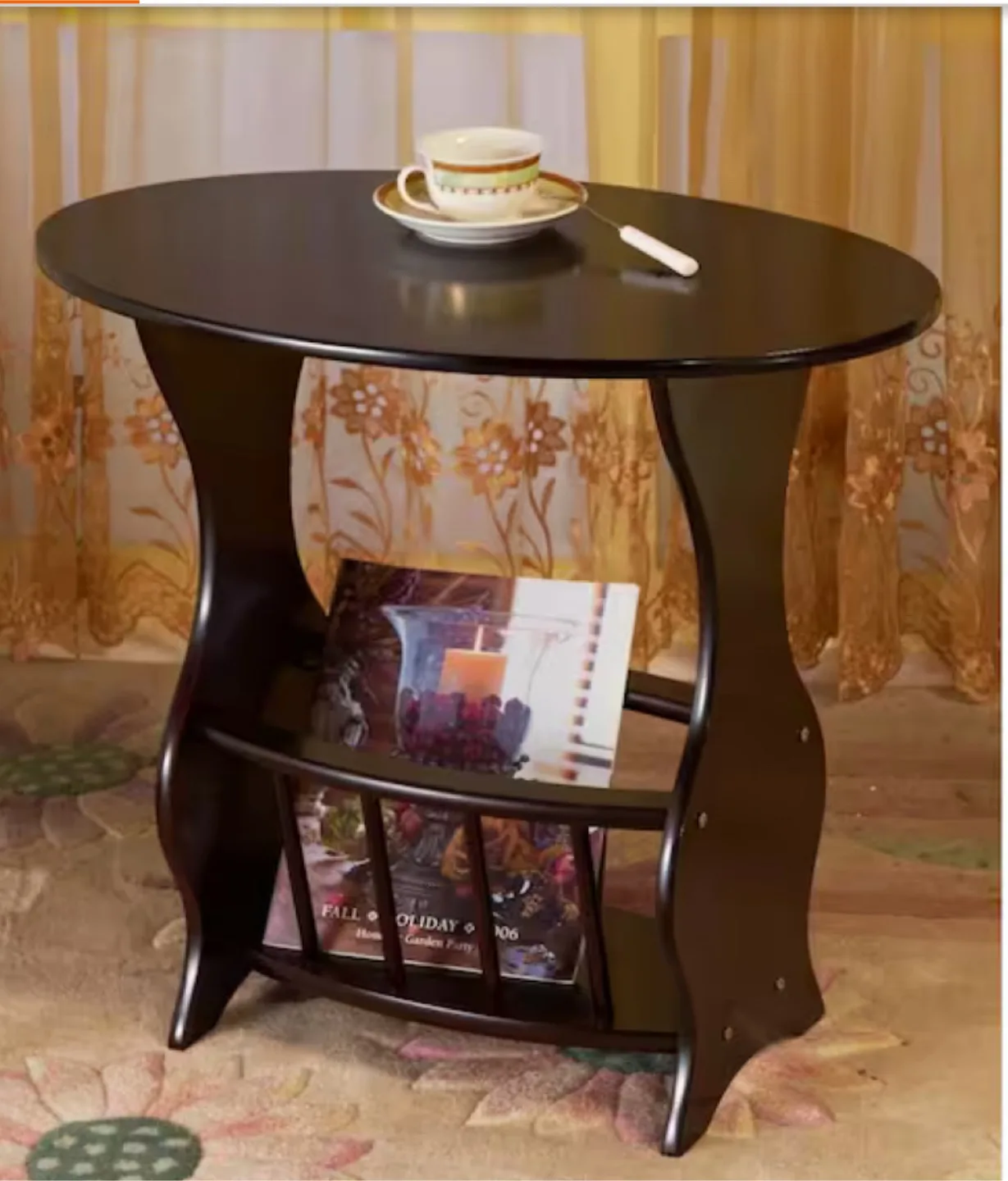 Dark Brown Accent Table with Magazine Rack thumbnail