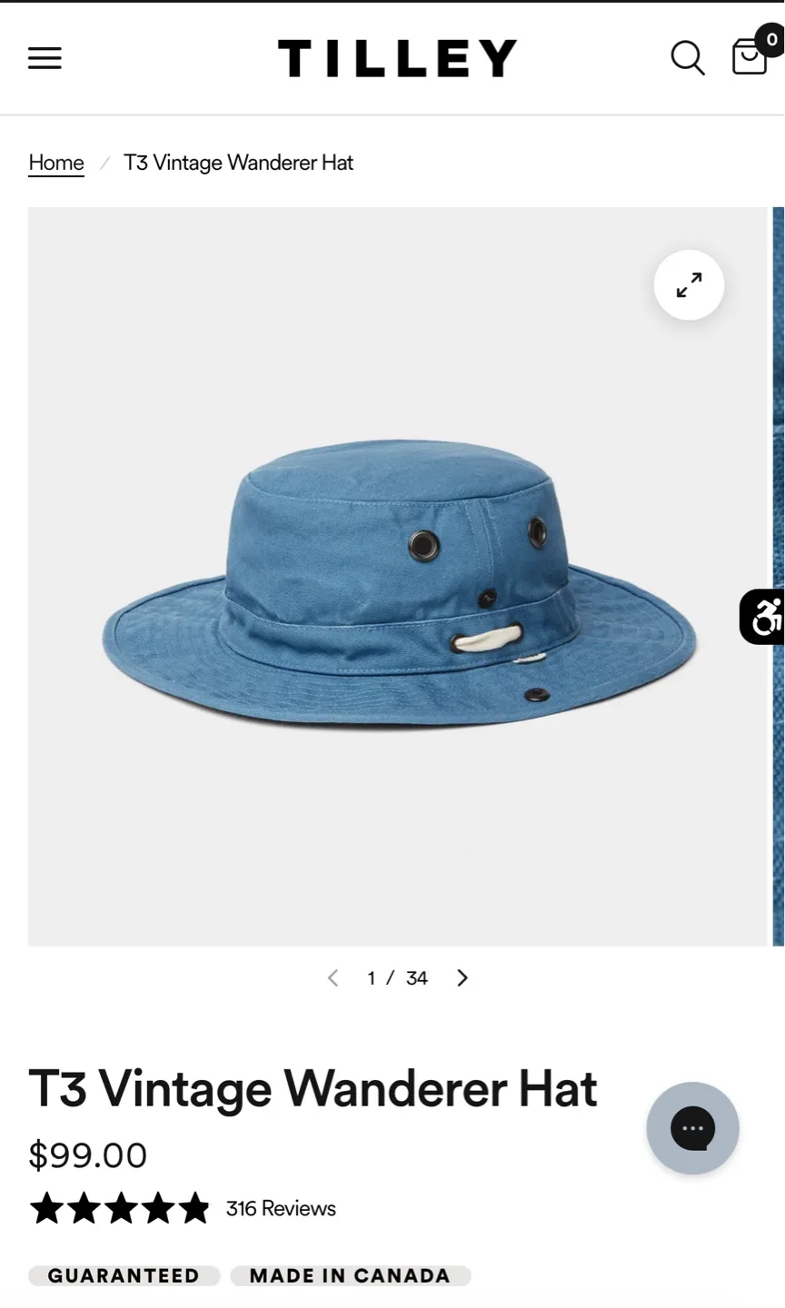 Tilley T3 Vintage Wanderer Hat - size 7 5/8 thumbnail
