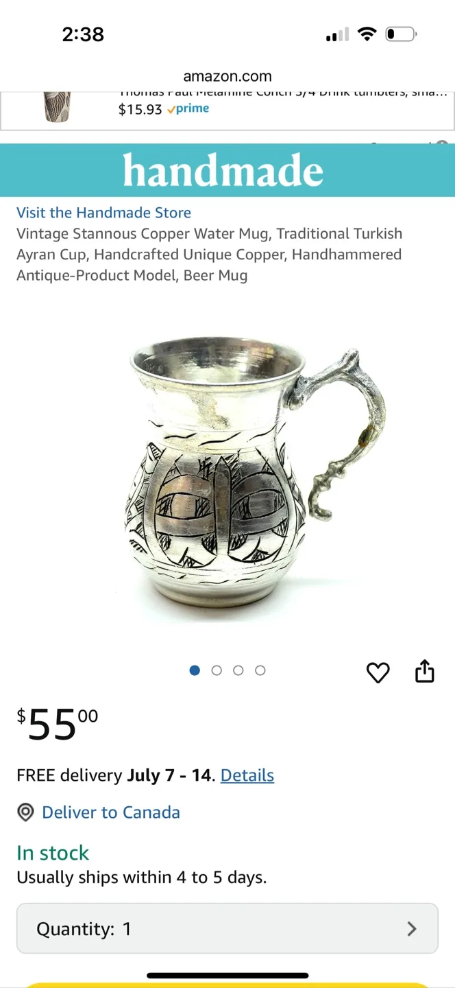 Set of 6 Turkish Copper Handmade Masrapa Tankard Stoup Mugs image indicator(2)