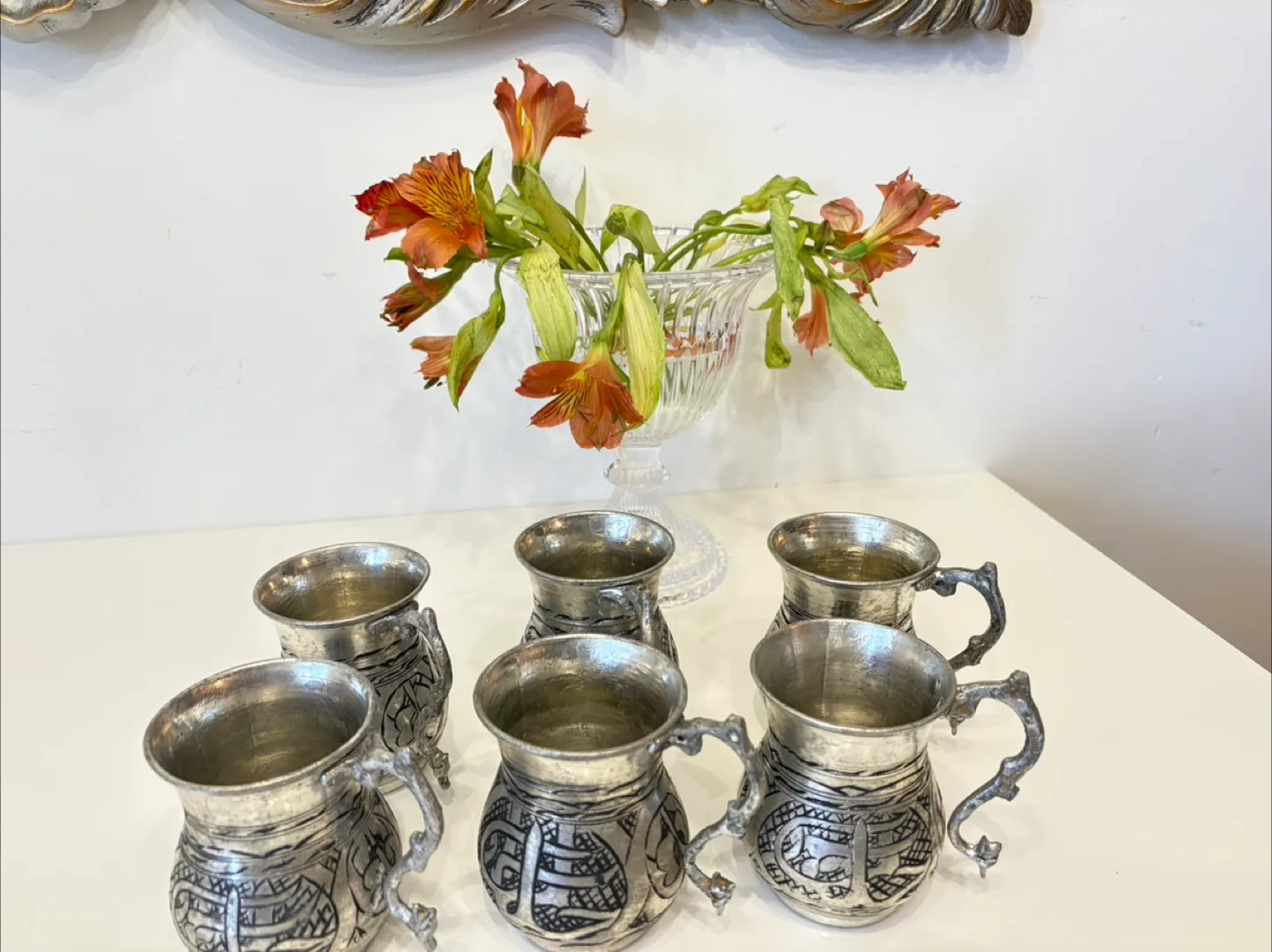 Set of 6 Turkish Copper Handmade Masrapa Tankard Stoup Mugs image indicator(4)