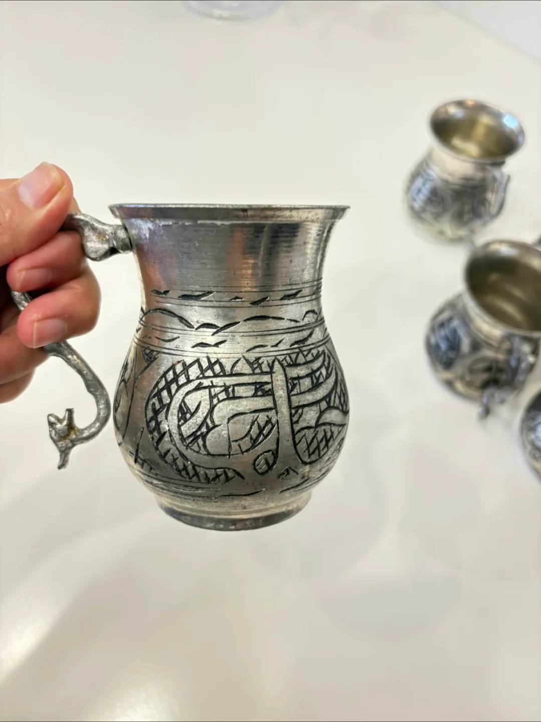 Set of 6 Turkish Copper Handmade Masrapa Tankard Stoup Mugs image indicator(6)