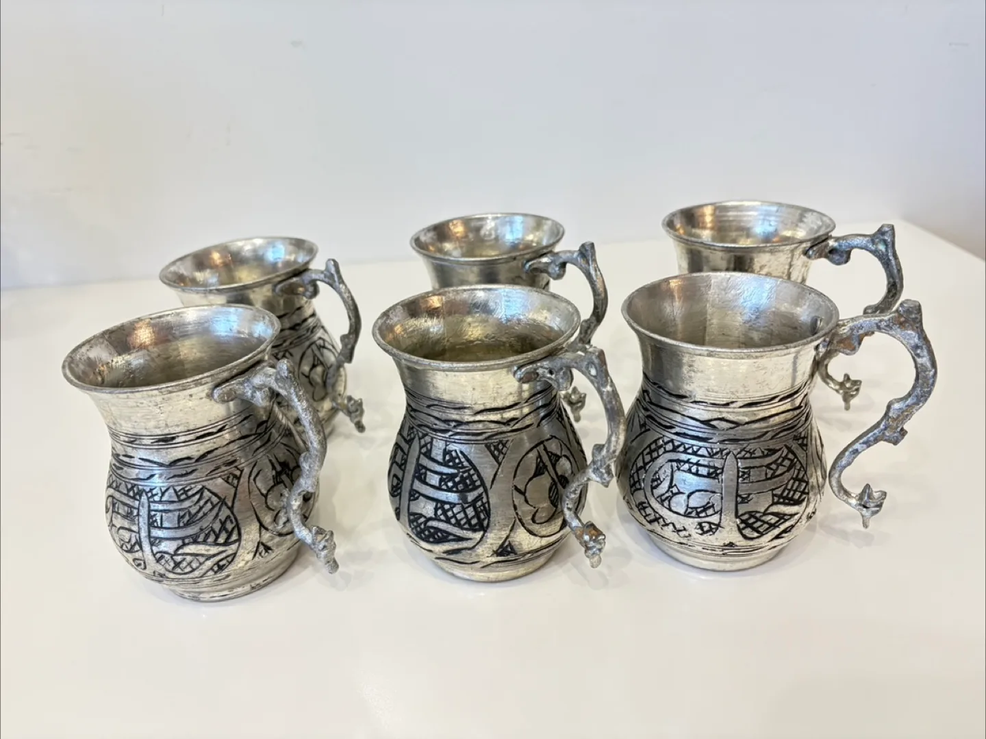 Set of 6 Turkish Copper Handmade Masrapa Tankard Stoup Mugs image indicator(8)