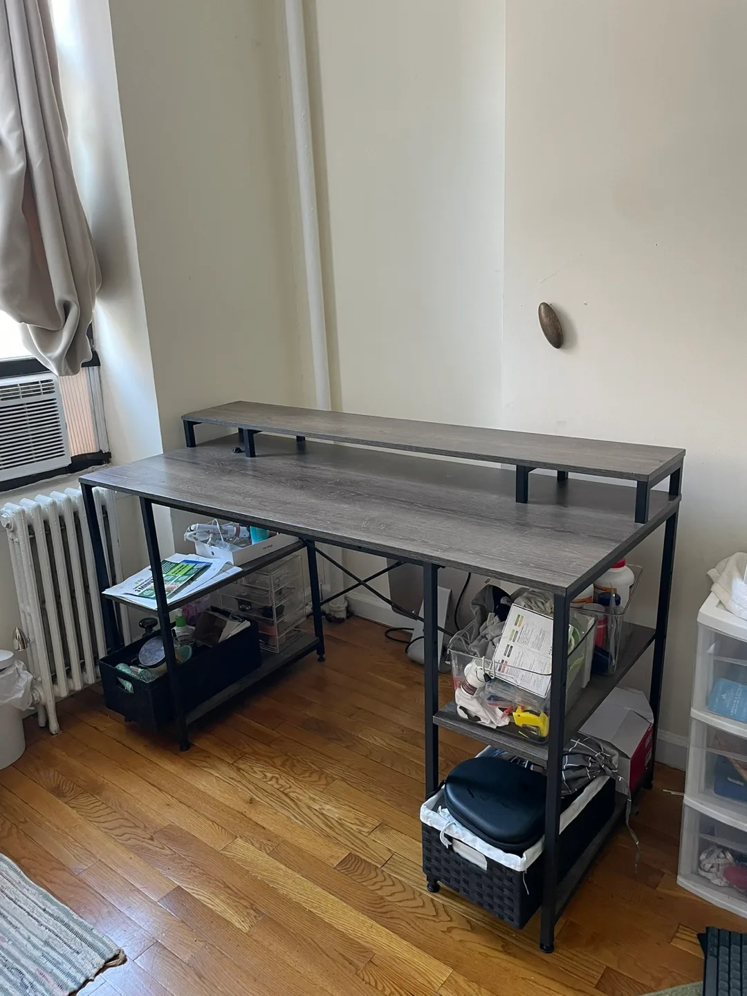 #freecycle Gray Wooden Desk with Shelves thumbnail